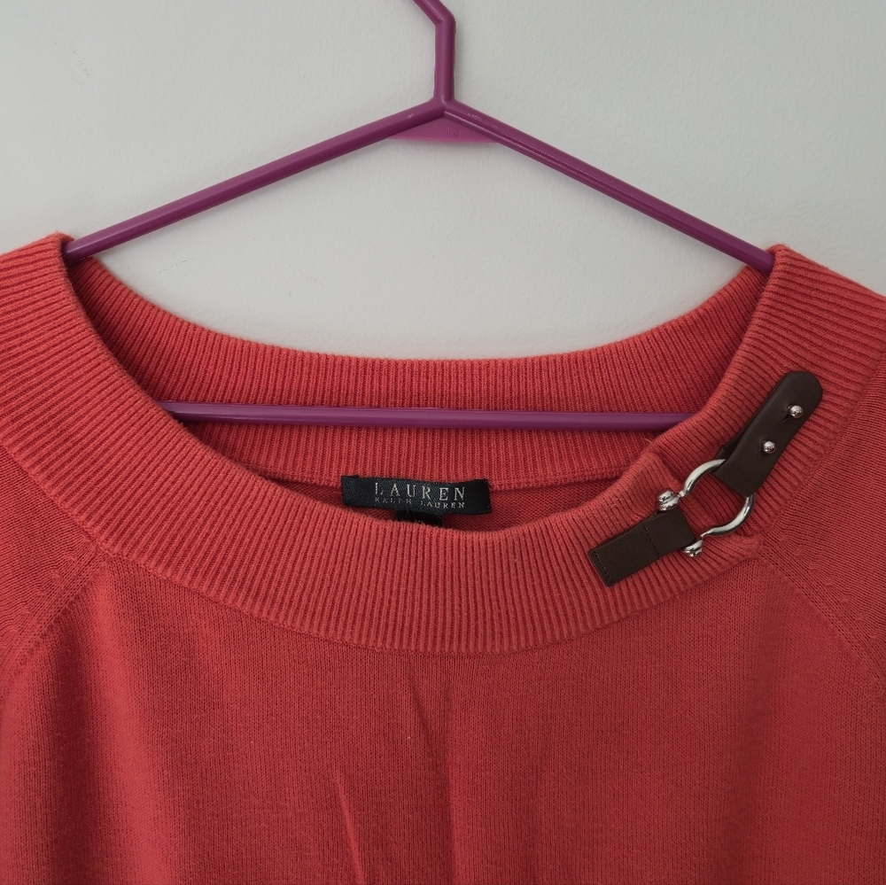 Lauren Ralph Lauren XL Orange Sweater Buckle Detail Casual Chic Comy Knit Top